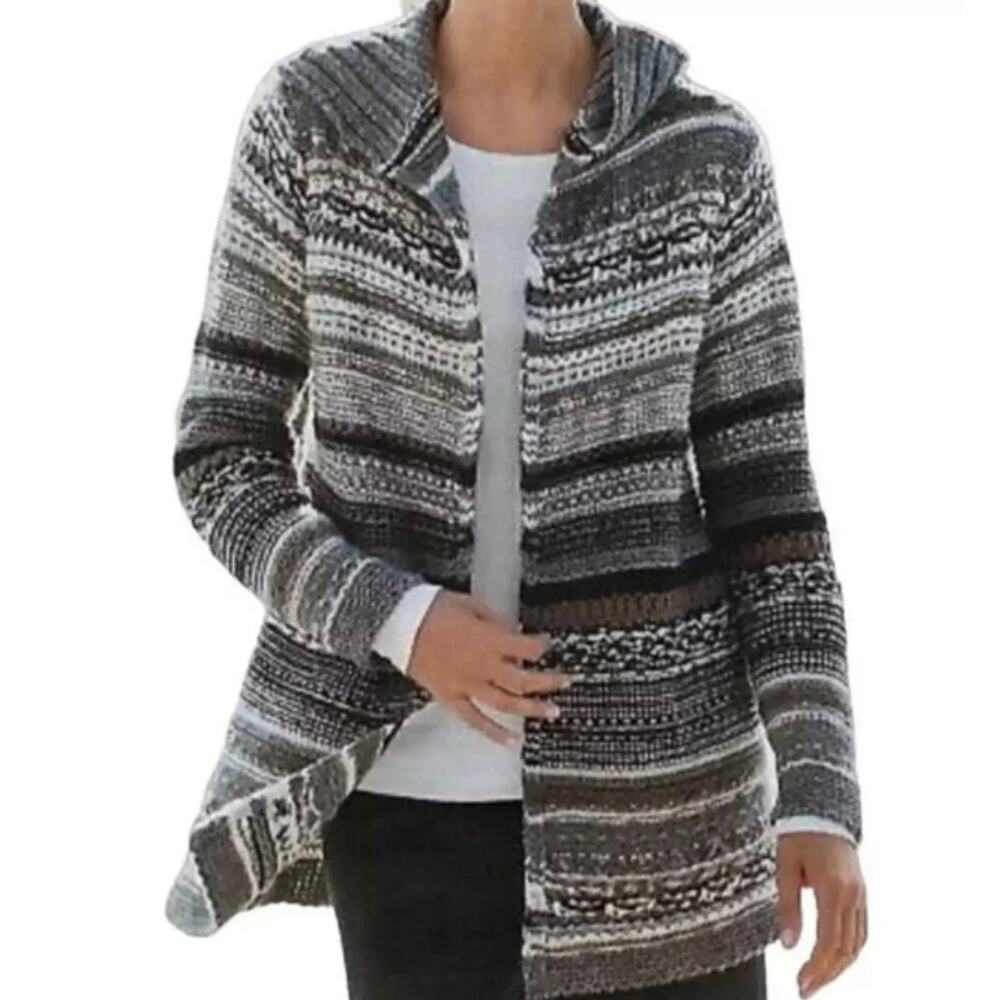 J Jill Cardigan XL Wool Alpaca Fair Isle Nordic Cabin Cozy Chunky Sweater Open